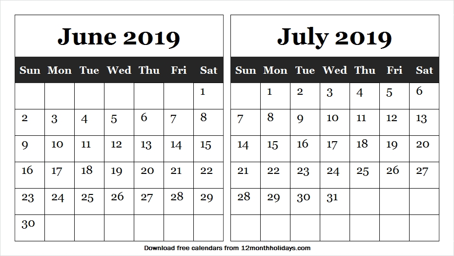 Jun Jul 2019 Calendar Word | Qualads