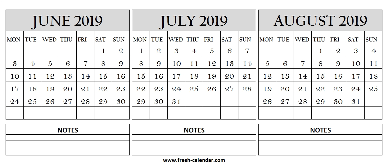 Printable Calendar June July August 2019 Free 2019 Calendar Online