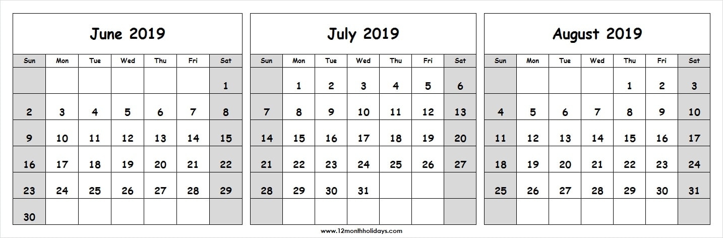 Printable Calendar June July August 2019 Fresh Template 2019