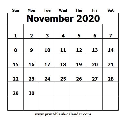 Printable Calendar November 2020 Template Pdf Excel Word Image