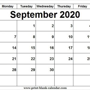 Printable Calendar September 2020 Template Pdf Excel Word Image