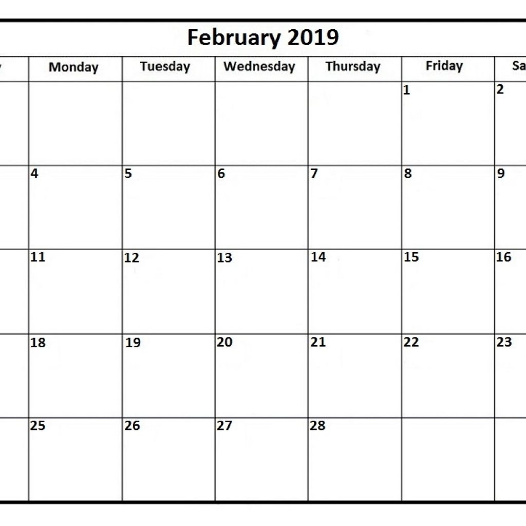 Printable February 2019 Calendar Pdf Free Template