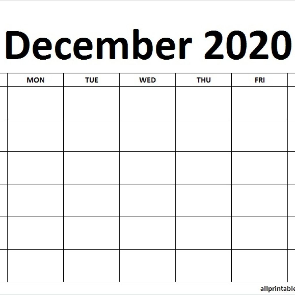 Printable Free Template For December 2020 Blank Calendar With Notes