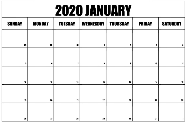 Printable January 2020 Blank Calendar With To Do List