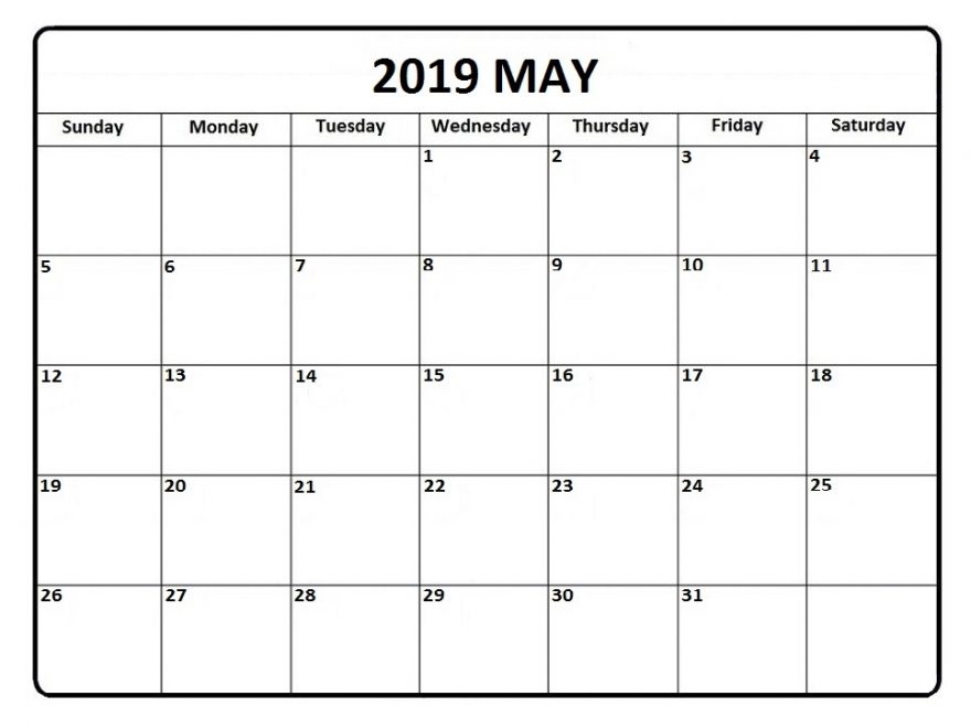 Printable May 2019 Calendar Landscape And Vertical Free Printable