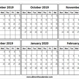 Printable September 2019 February 2020 Calendar Free Template