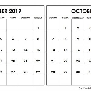 Sep Oct 2019 Calendar Monday Start Editable Two Months Template