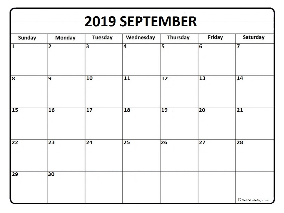 September 2019 Calendar Free Printable Monthly Calendars