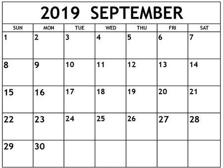 September 2019 Calendar Pdf Word Excel Template