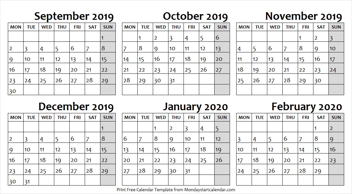 September 2019 February 2020 Calendar Template Free Template