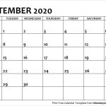 September 2020 Calendar Monday Start September Month Template