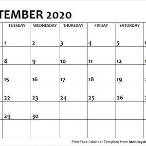 September 2020 Calendar Monday Start September Month Template