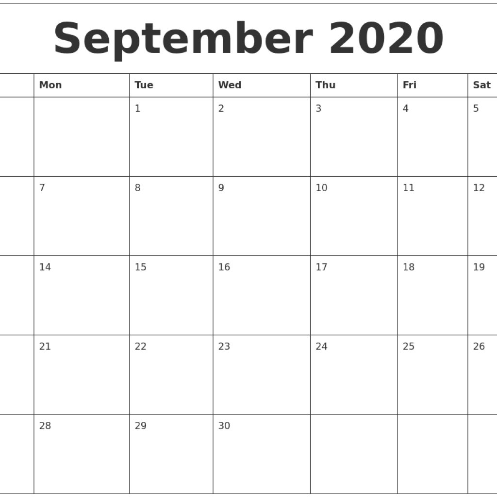 September 2020 Calendar Month