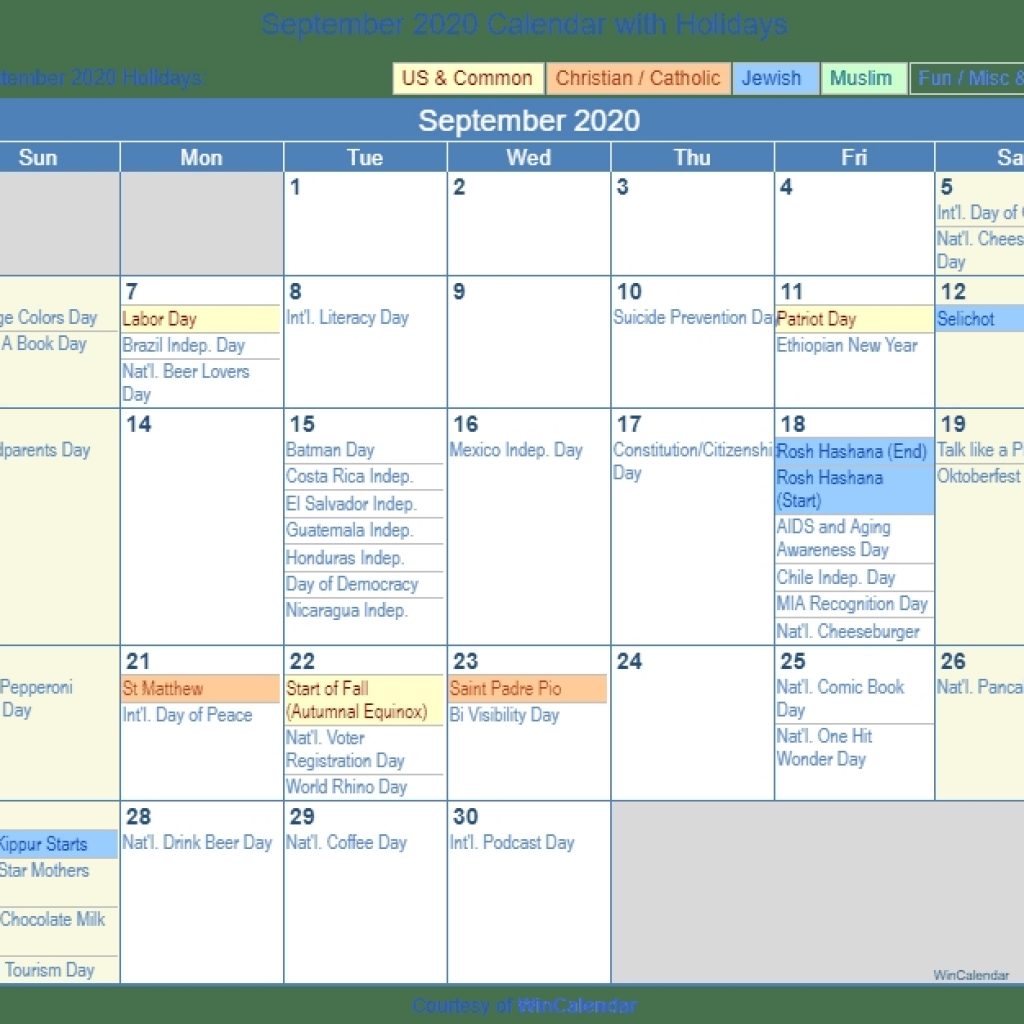 September 2020 Calendar With Holidays United States