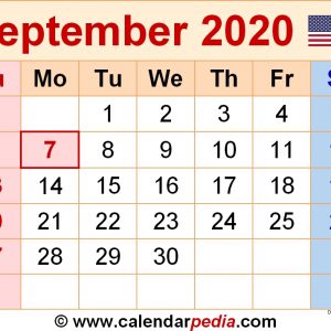 September 2020 Calendars For Word Excel Pdf