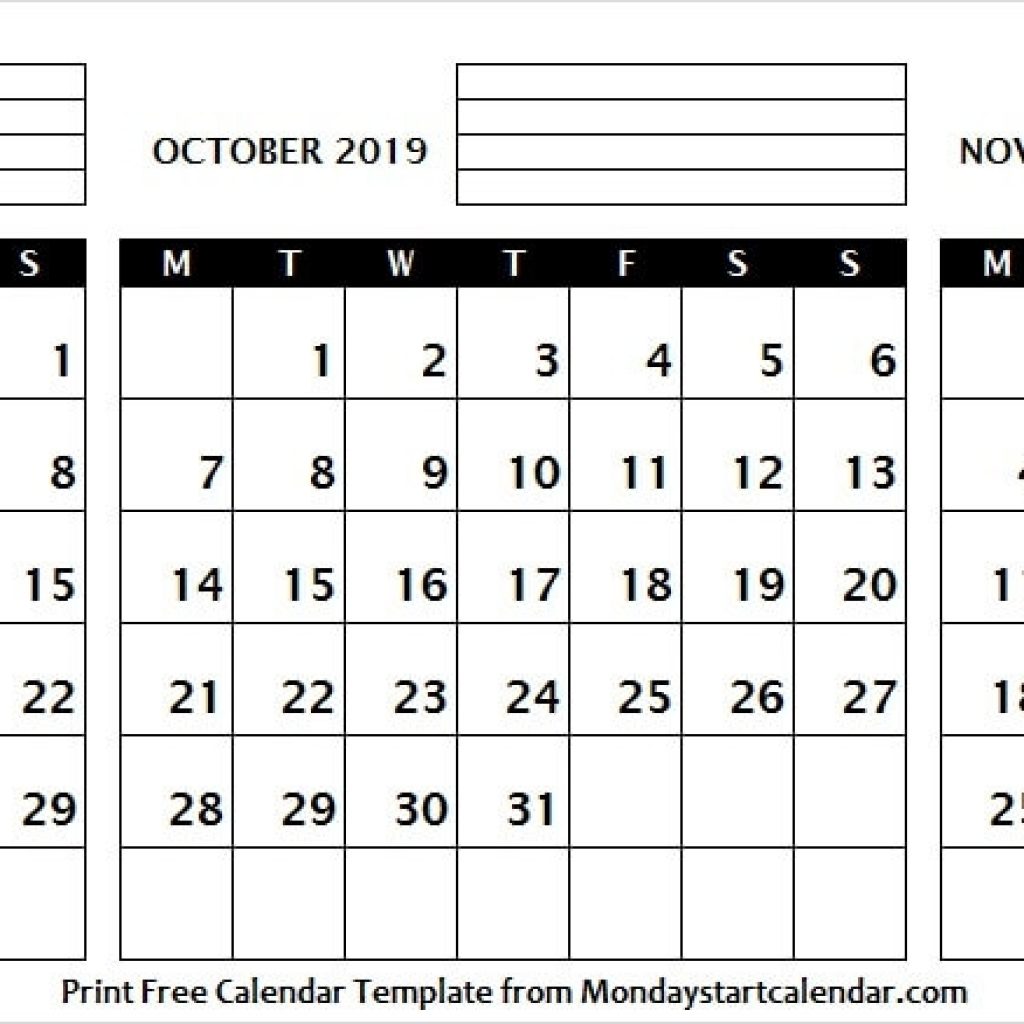 September October And November 2019 Calendar United States Print