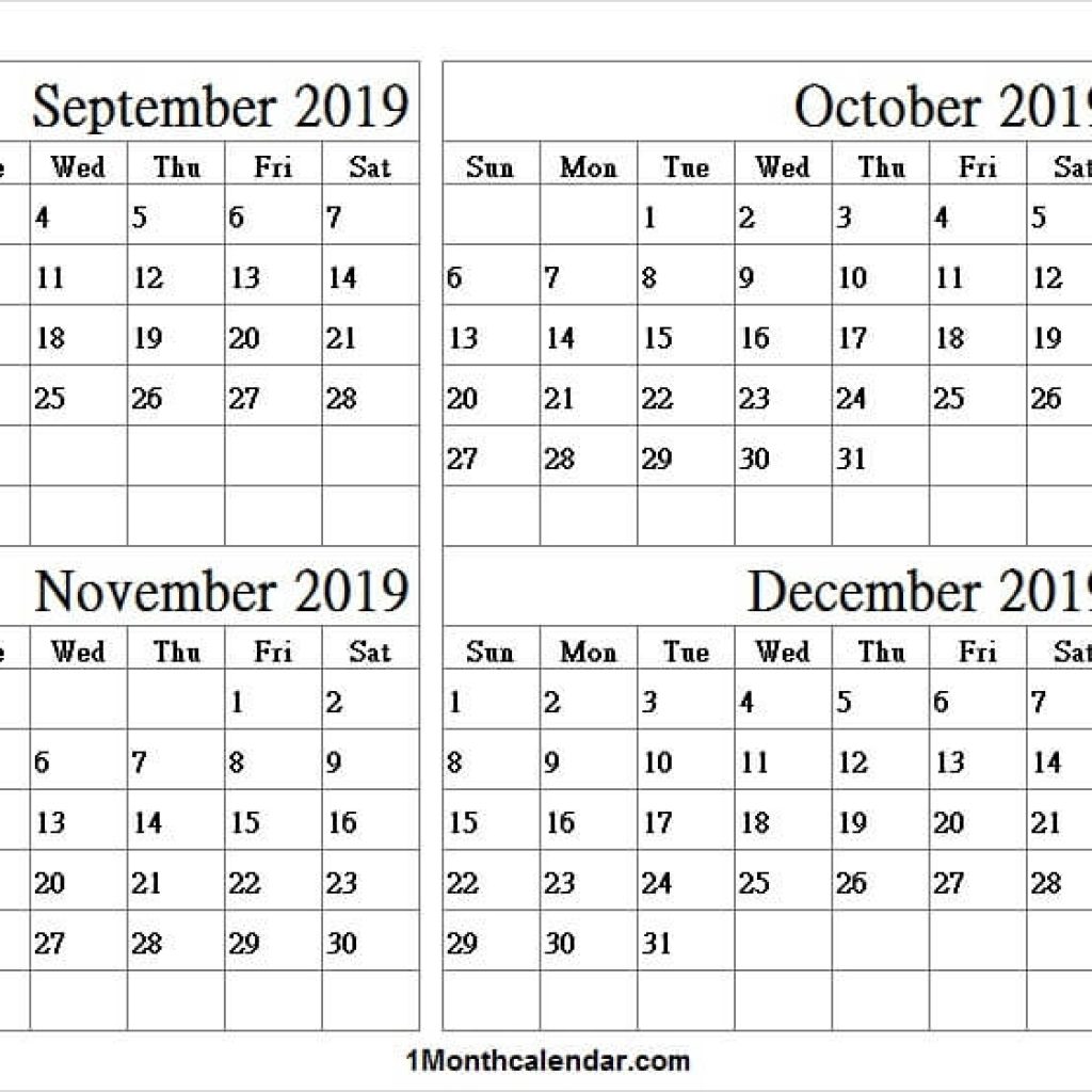 September To December Calendar 2019 Free Calendar 2019