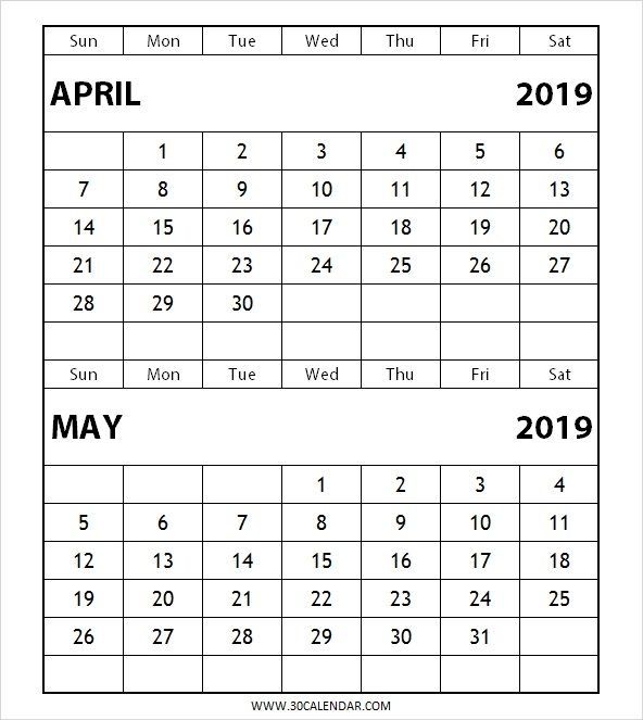 Two Month April May 2019 Calendar 100 Free May 2019 Printable