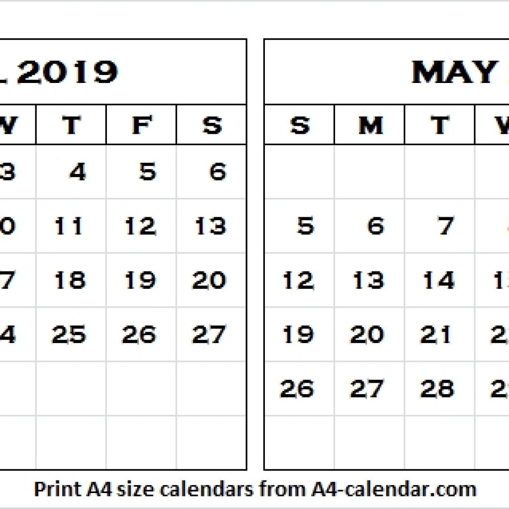 Two Month Calendar April May 2019 Two Month Calendar 2019