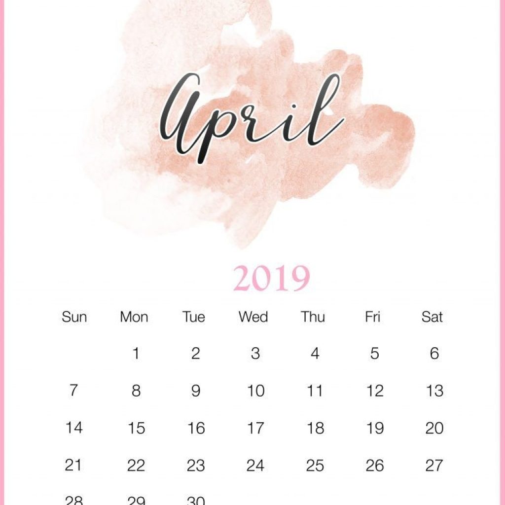 Watercolor 2019 April Printable Calendar Background Calendar