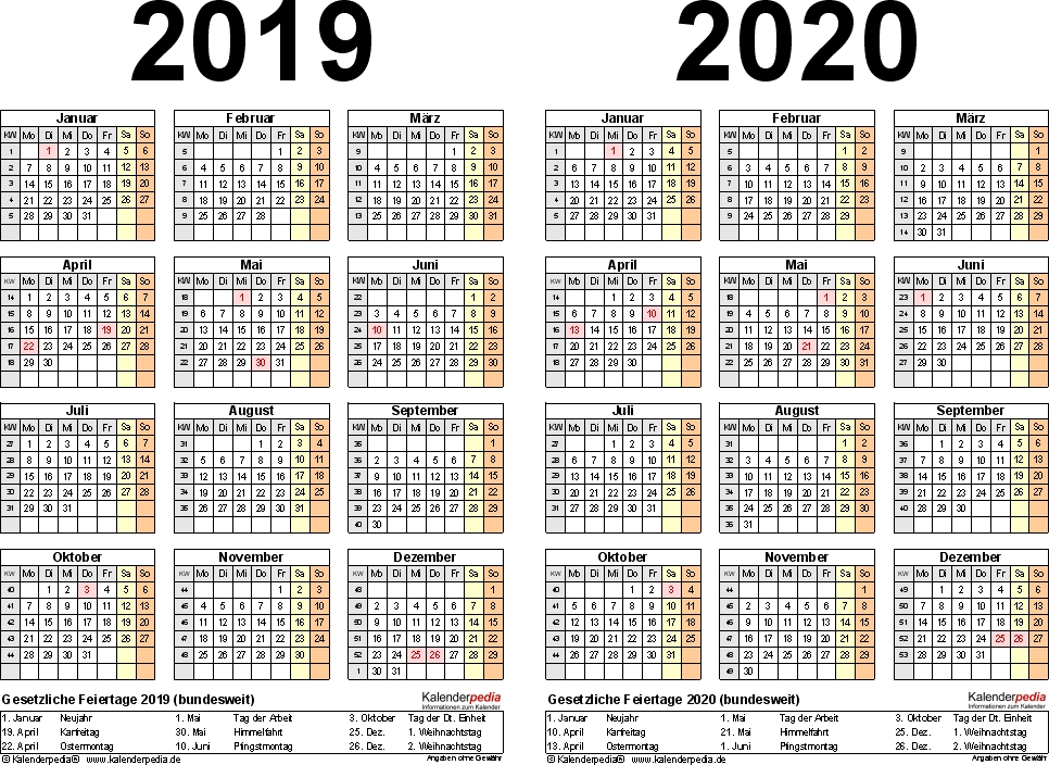 Zweijahreskalender 2019 2020 Als Pdf Vorlagen Zum Ausdrucken