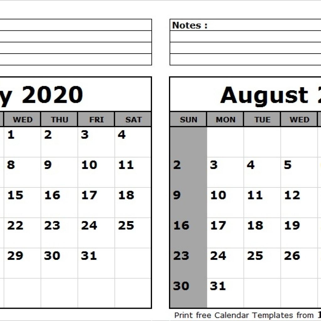 2020 Monthly Calendar Printable For June July And August