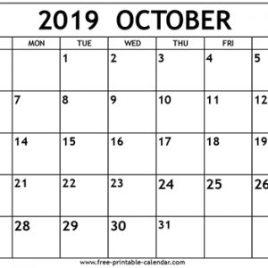 October 2019 Calendar Template Free Printable Calendar