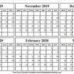 October 2019 To March 2020 Calendar Printable Fillable 2019