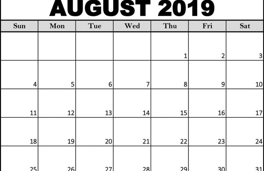 Printable August 2019 Calendar Word Template Free Printable