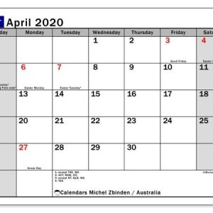 April 2020 Calendar, Australia - Michel Zbinden En