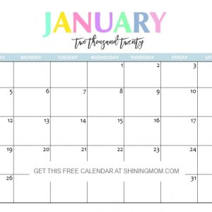 Free Printable 2020 Calendar: So Beautiful &amp; Colorful!