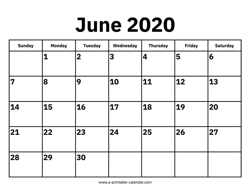 June 2020 Calendar