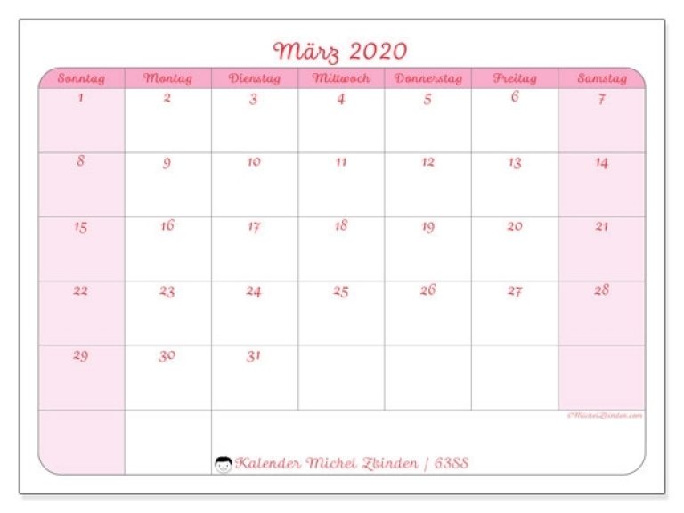 Kalender März 2020 (63Ss) - Michel Zbinden De