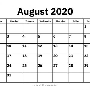 August 2020 Calendar