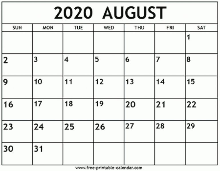 August 2020 Calendar Template - Free-Printable-Calendar