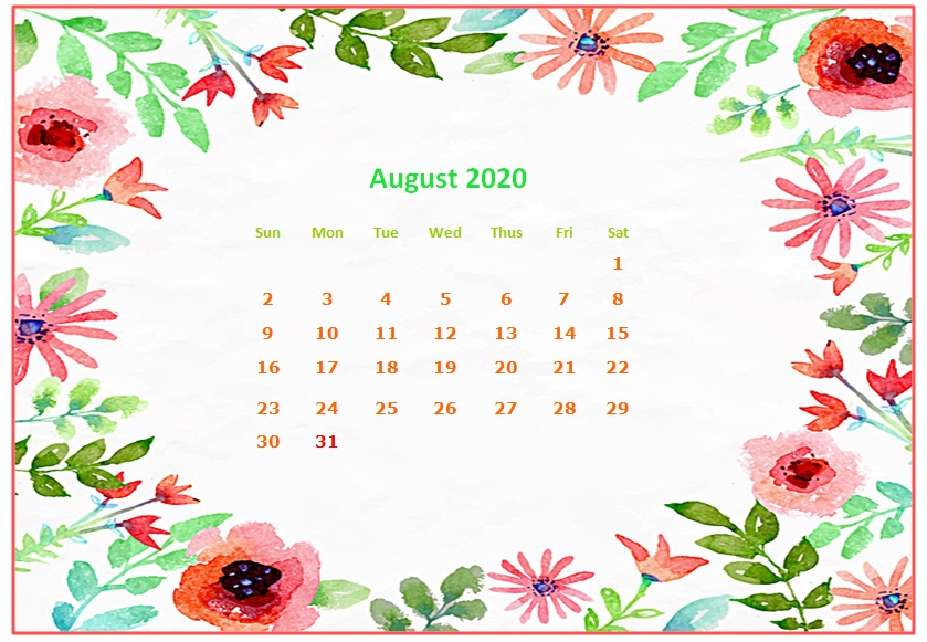 August 2020 Desktop Calendar Wallpapers - Free Printable