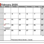 February 2020 Calendar, Canada - Michel Zbinden En