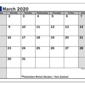 March 2020 Calendar, New Zealand - Michel Zbinden En