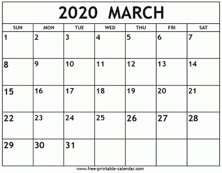 March 2020 Calendar Template - Free-Printable-Calendar