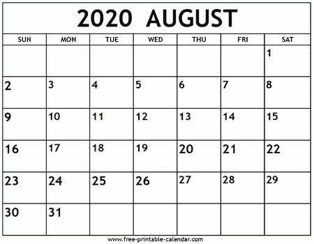 August 2020 Calendar Template - Free-Printable-Calendar