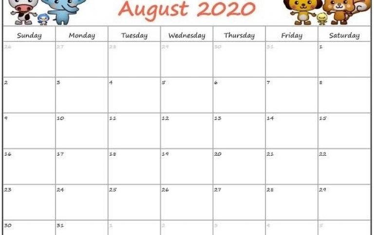 Cute August 2020 Calendar Smart Trip Planner | Free