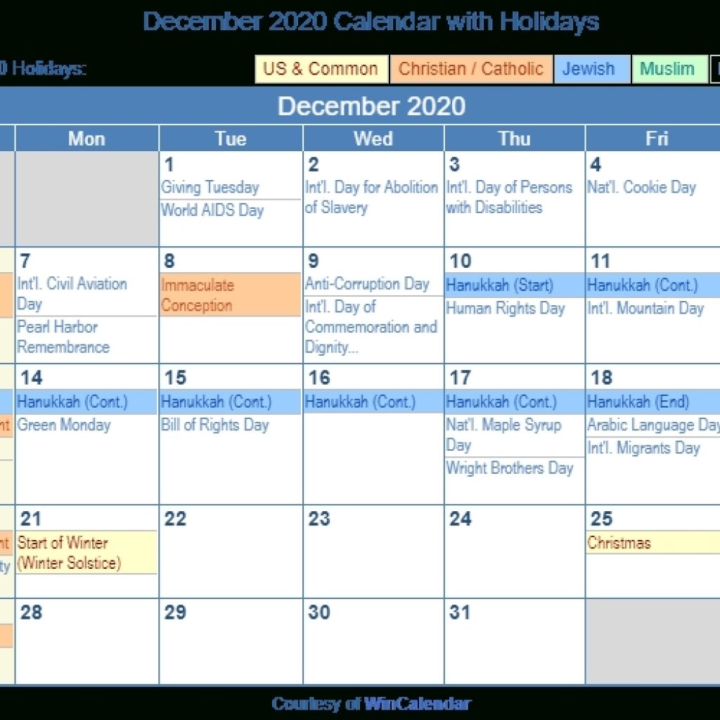 December 2020 Calendar With Holidays - United States