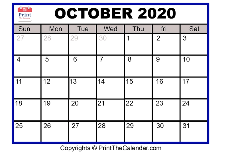 😃[Free}*^ October 2020 Printable Calendar For Word, Excel &amp; Pdf