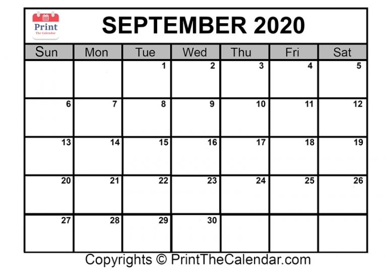 😃[Free}*^ September 2020 Printable Calendar For Word, Excel