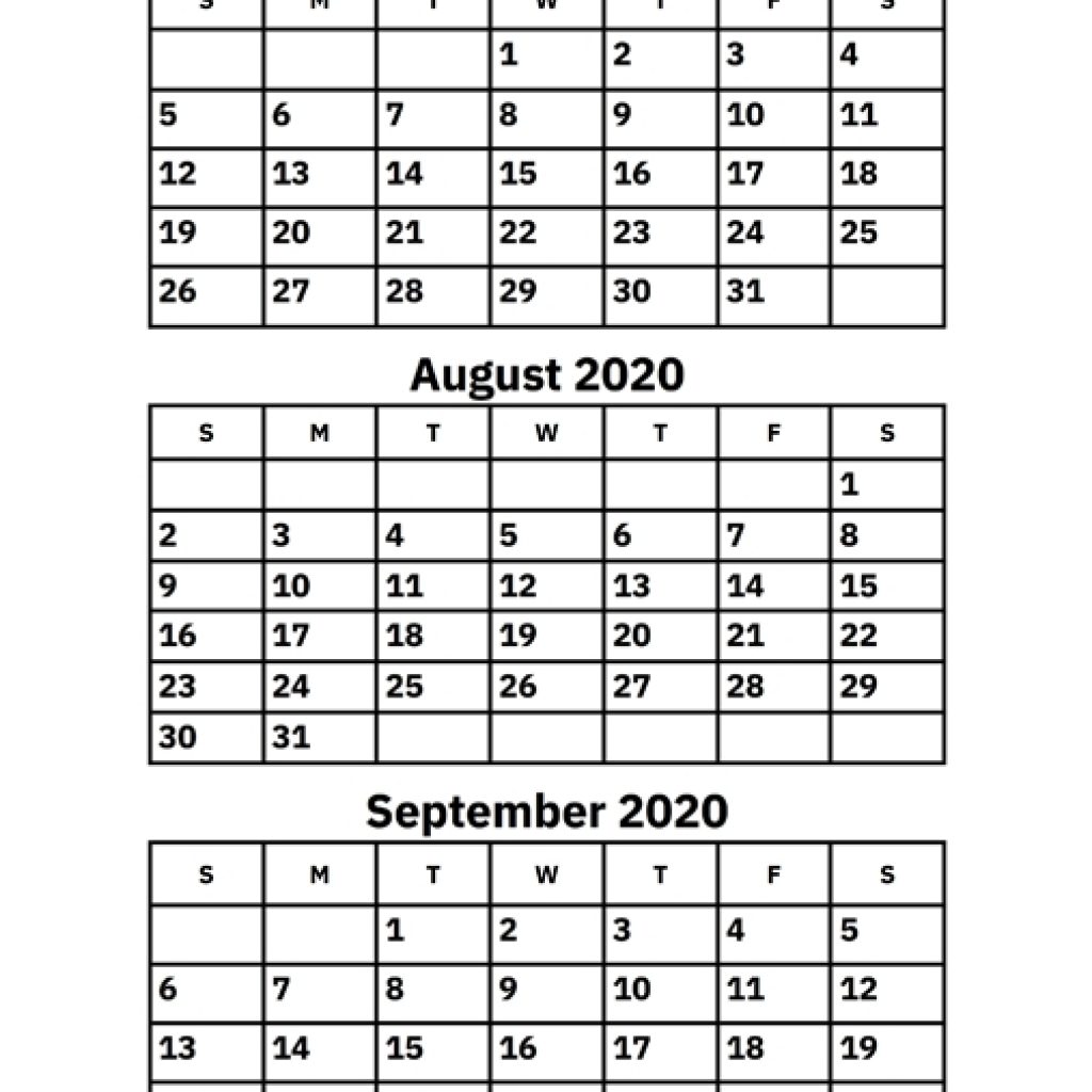 July, August And September 2020 Calendar – Printable