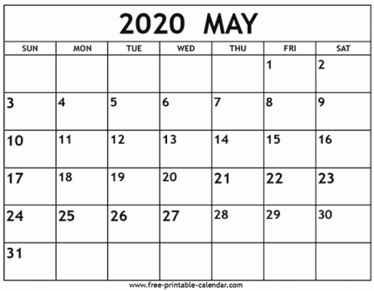 May 2020 Calendar Template - Free-Printable-Calendar