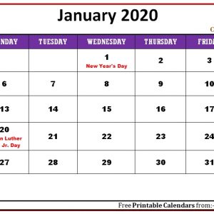 Monthly 2020 The United States (Usa) Holidays Calendar