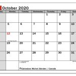 October 2020 Calendar, Canada - Michel Zbinden En