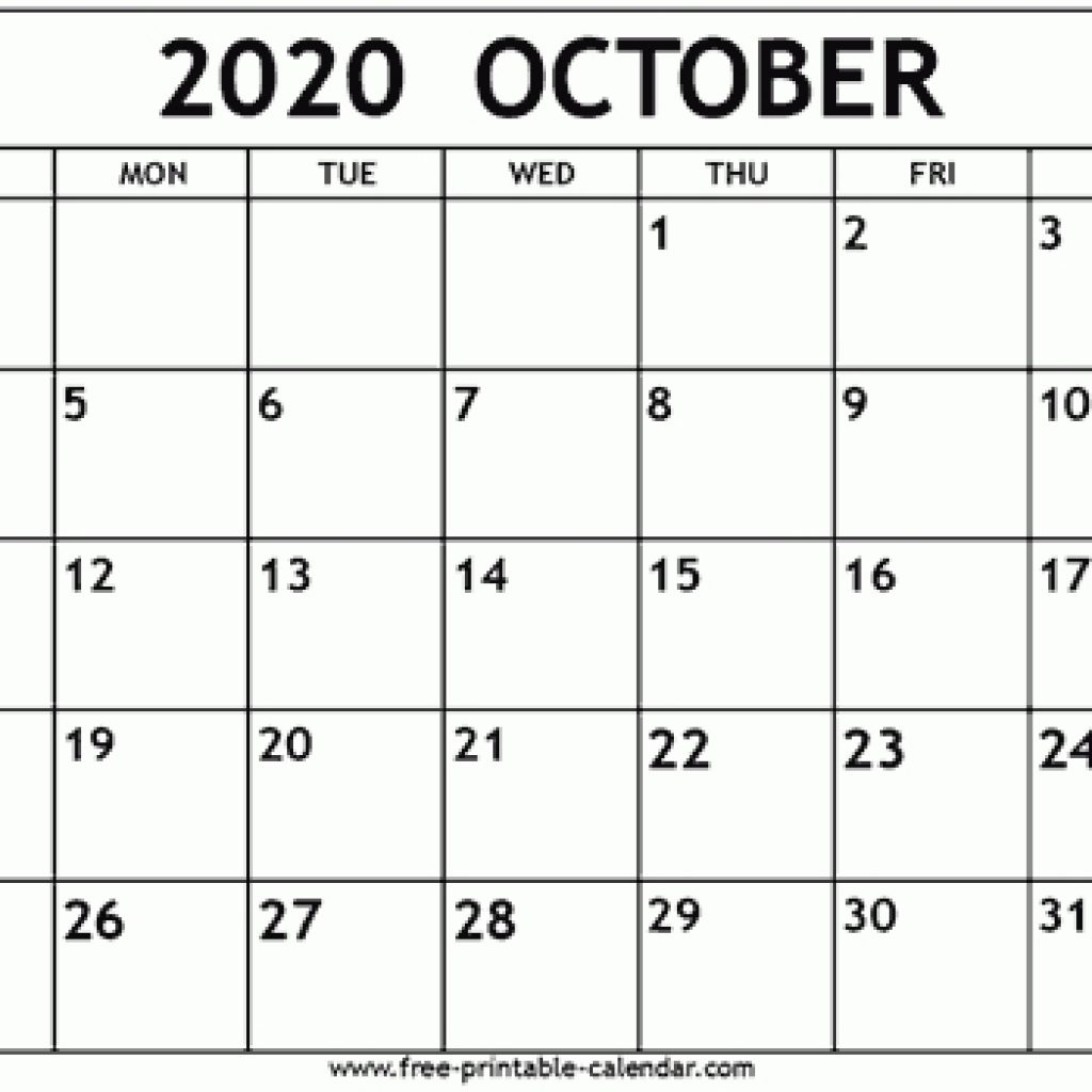 October 2020 Calendar Template - Free-Printable-Calendar