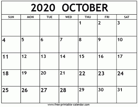 October 2020 Calendar Template - Free-Printable-Calendar